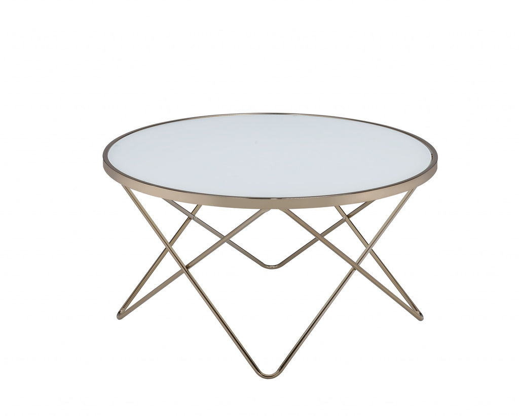 34" X 34" X 18" Frosted Glass Champagne Coffee Table